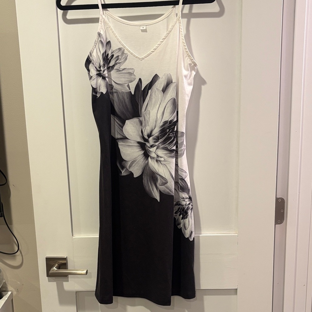 Floral Black and White Slip Dress